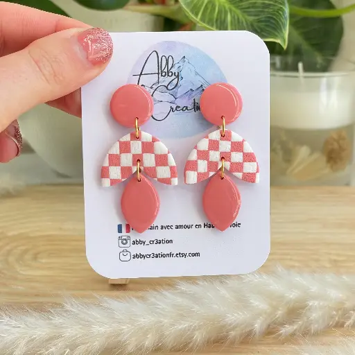 Boucles Feuilles Carreaux Roses 